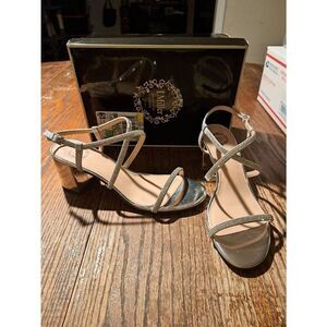 New I Miller Nia Silver Rhinestone Heeled Sandal 9M Crisscross Ankle Strap Shoes
